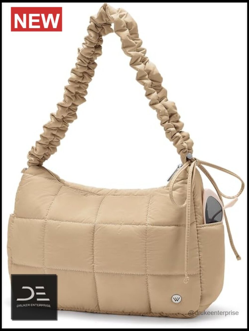 Medium Puffer Crossbody Bag Nylon Shoulder Bag Quilted Hobo Bag with Adjustable